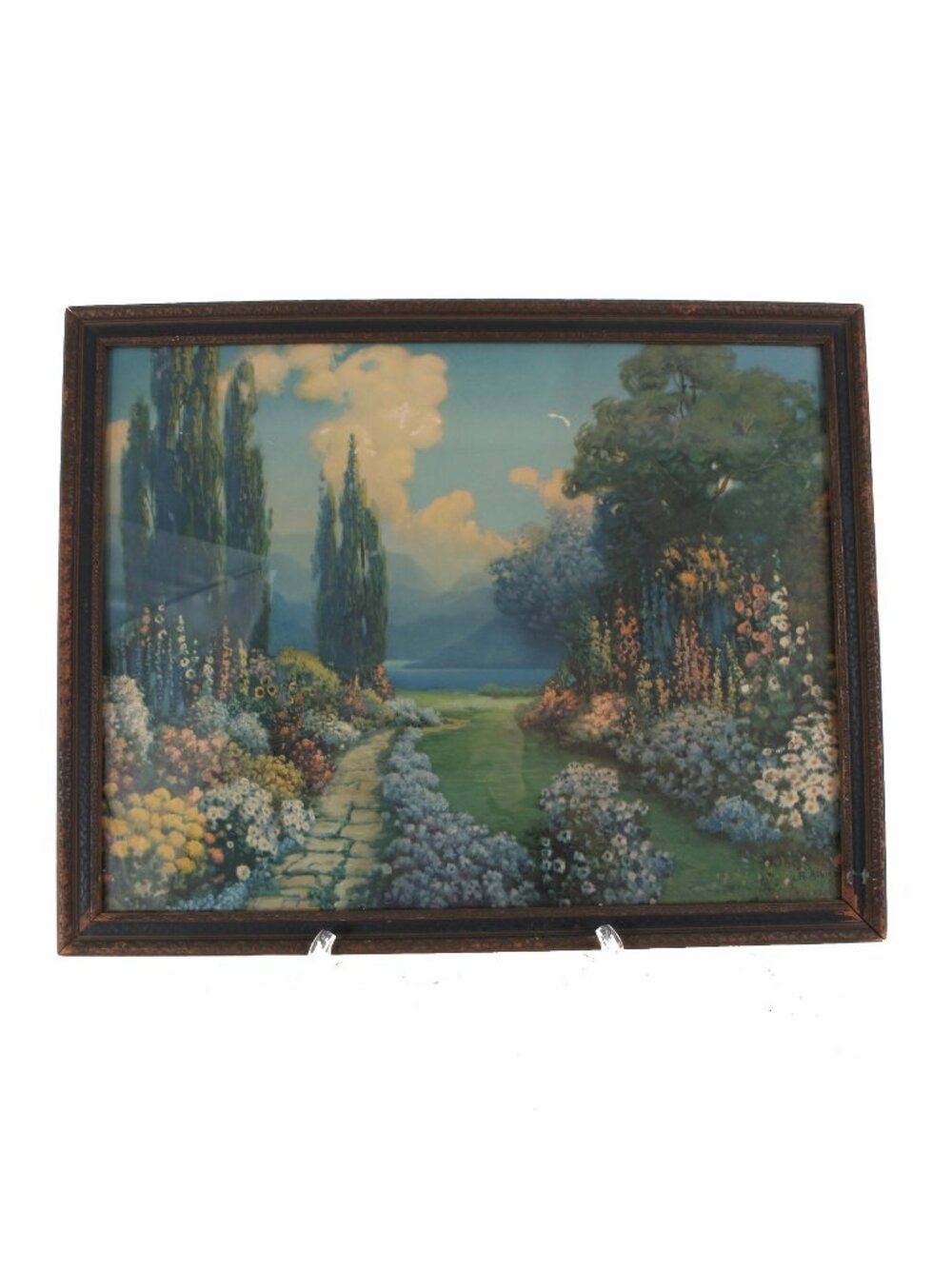 R Atkinson Lithography Framed Print 1920s 20 x 15 x 1 Idyllic Garden Path Print